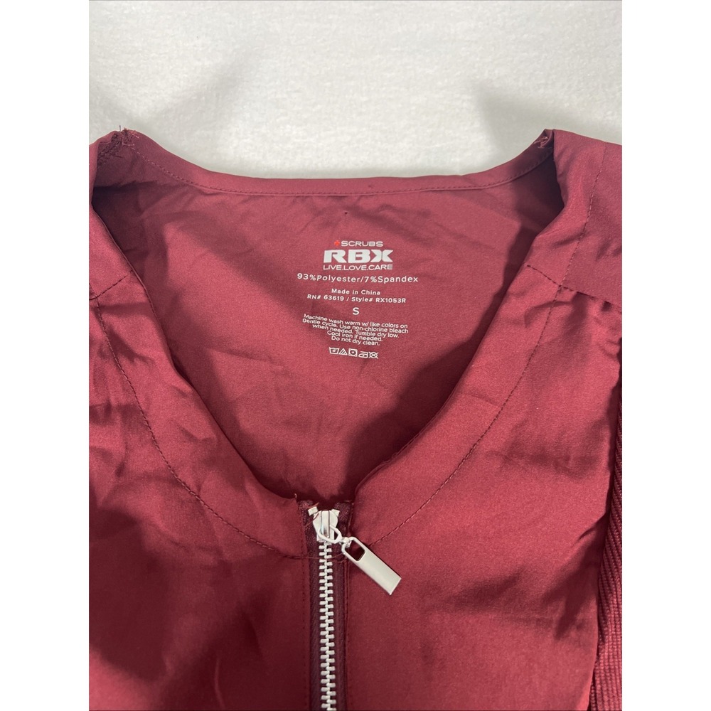 RBX Activewear Women's Scrub Top Small Burgundy Zip Front Stretch Panels NWT - Picture 2 of 8